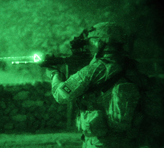 U.S. Army Cpl. Shaun Armstrong, of South Carolina, assigned to 2nd Battalion, 377th Parachute Field Artillery Regiment, 4th Brigade Combat Team, 25th Infantry Division, scans the area during an air-assault mission in Khost province, Afghanistan, as part of Operation Champion Sword, Aug. 2. Afghan national security forces and International Security Assistance Forces teamed up for the joint operation, targeting specific militants in eastern Afghanistan., US Army, public domain