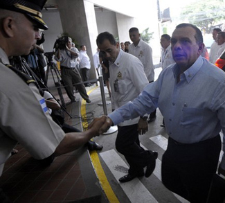 Honduras President Lobo arrives for the 39th Central American Integration System summit in Tegucigalpa