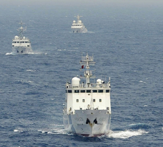 Three Northeast Asian ships in ocean