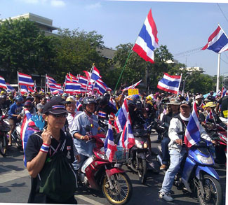 Thai protesters waving flags
