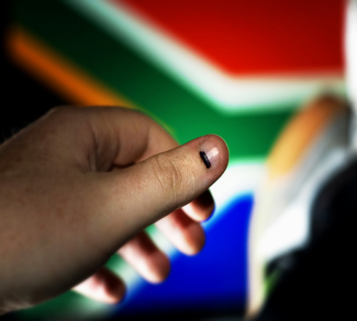 South African flag and person