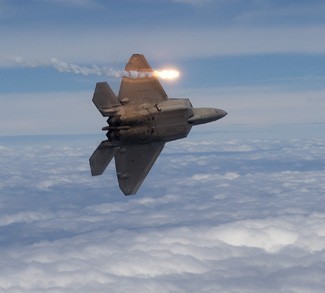 An F22 launching an airstrike