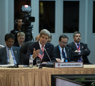 BANDAR SERI BEGAWAN, Brunei (July 1, 2013) U.S. Secretary of State John Kerry gives remarks during the U.S.-ASEAN Ministerial Meeting [State Department photo by William Ng/Public Domain]