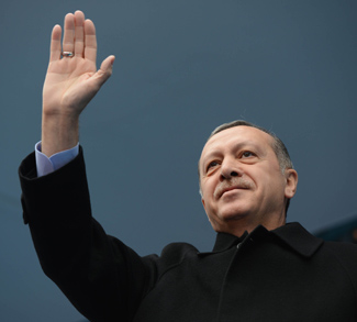 Turkey President Erdogan waves.