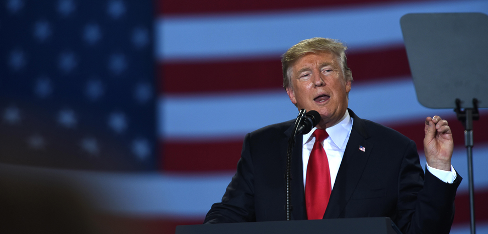 President Donald J. Trump speaks to members of the public and media Oct. 11, 2017, in an aircraft hangar at the 193rd Special Operations Wing, Middletown, Pennsylvania. The president discussed his plans for tax reform at the event. (U.S. Air National Guard photo by Staff Sgt. Tony Harp/Released)